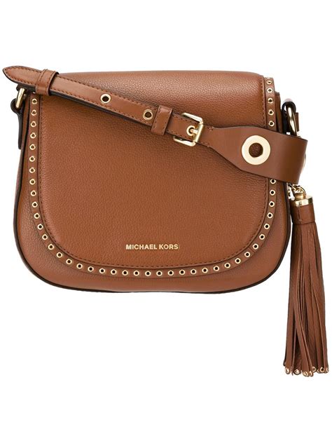 Michael Kors Brooklyn Medium Saddle Crossbody Leather Bag 